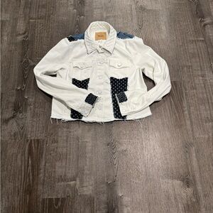 One of a Kind Upcycled PAIGE White Denim Jacket | Sashiko Boro Patchwork